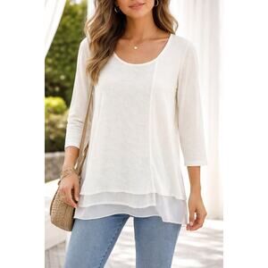 Picadilly White Fashion Blouse Double Layer Size M